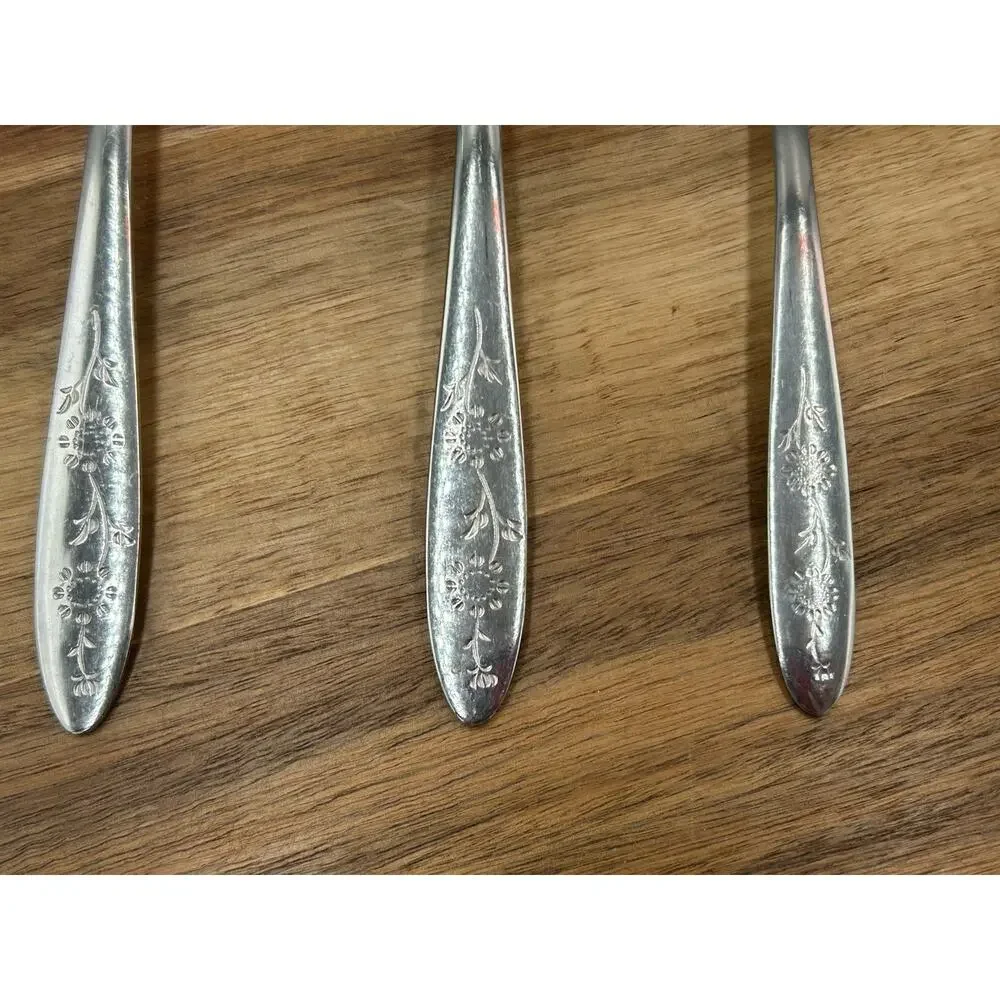 Sears Roebuck Wood Dale Flatware Lot 5 Sunflower Floral 2 Tbsp 3 Tsp Stainless